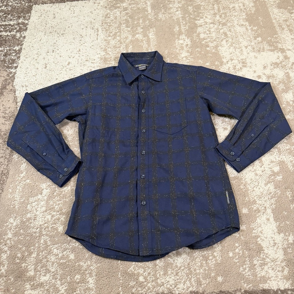 ExOfficio Calator Shirt Mens Small Blue Plaid Long Sleeve Button Up Outdoor Zip